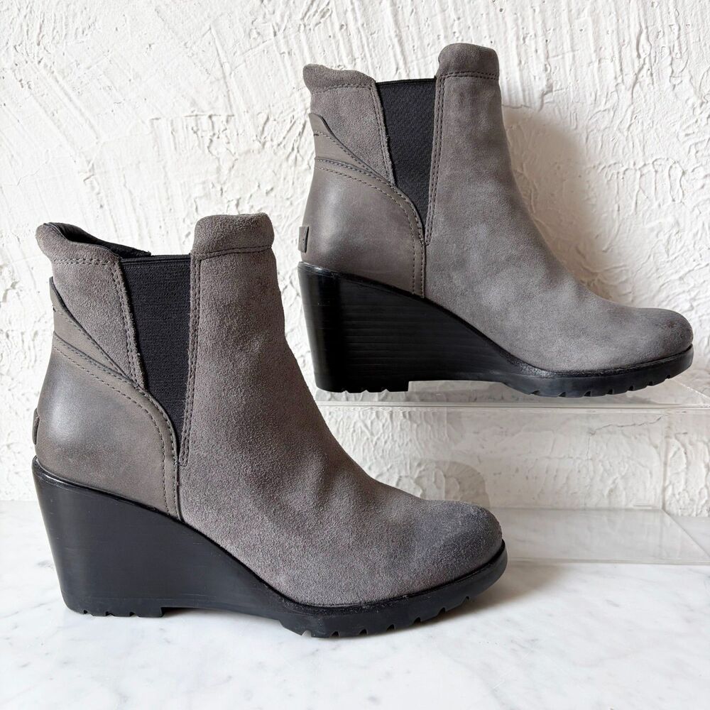 Sorel After Hours Chelsea Wedge Boots Women's 9 Gray Suede Ankle Booties NL2566